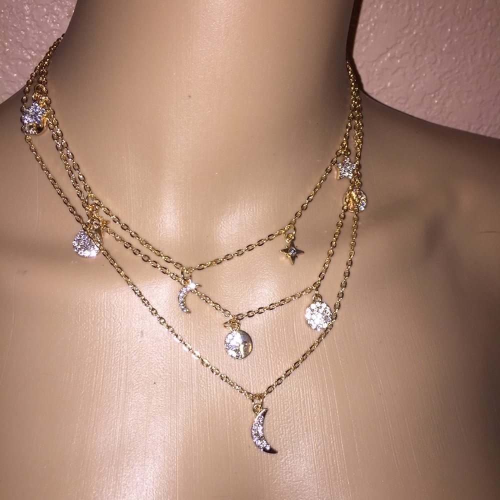 🌙 Boho 3 chain moon star celestial necklace 🌟 - Picture 8 of 8